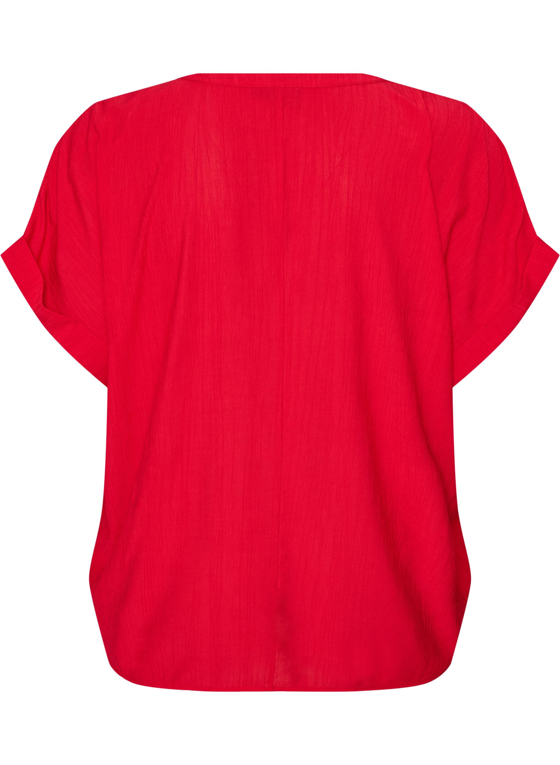 Zizzifashion Viscose blouse with buttons and texture, Red, Packshot image number 1