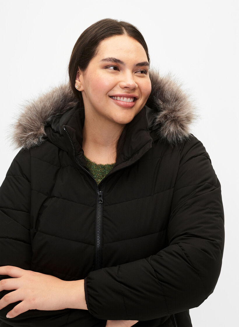 Short puffer jacket with hood, Black, Model image number 3