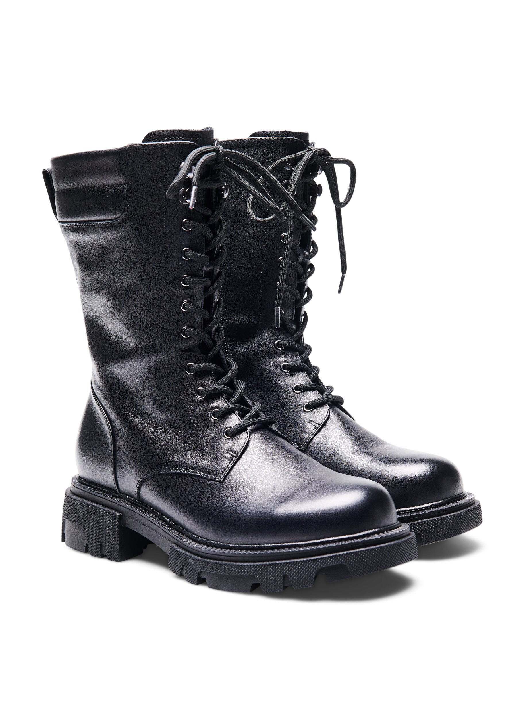 Zizzifashion Wide fit leather boot with zip and laces, Black, Packshot image number 1