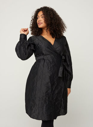 Long-sleeved wrap dress, Black, Model image number 0