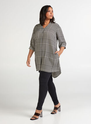 Printed tunic with 3/4 length sleeves, Black/White, Model image number 2