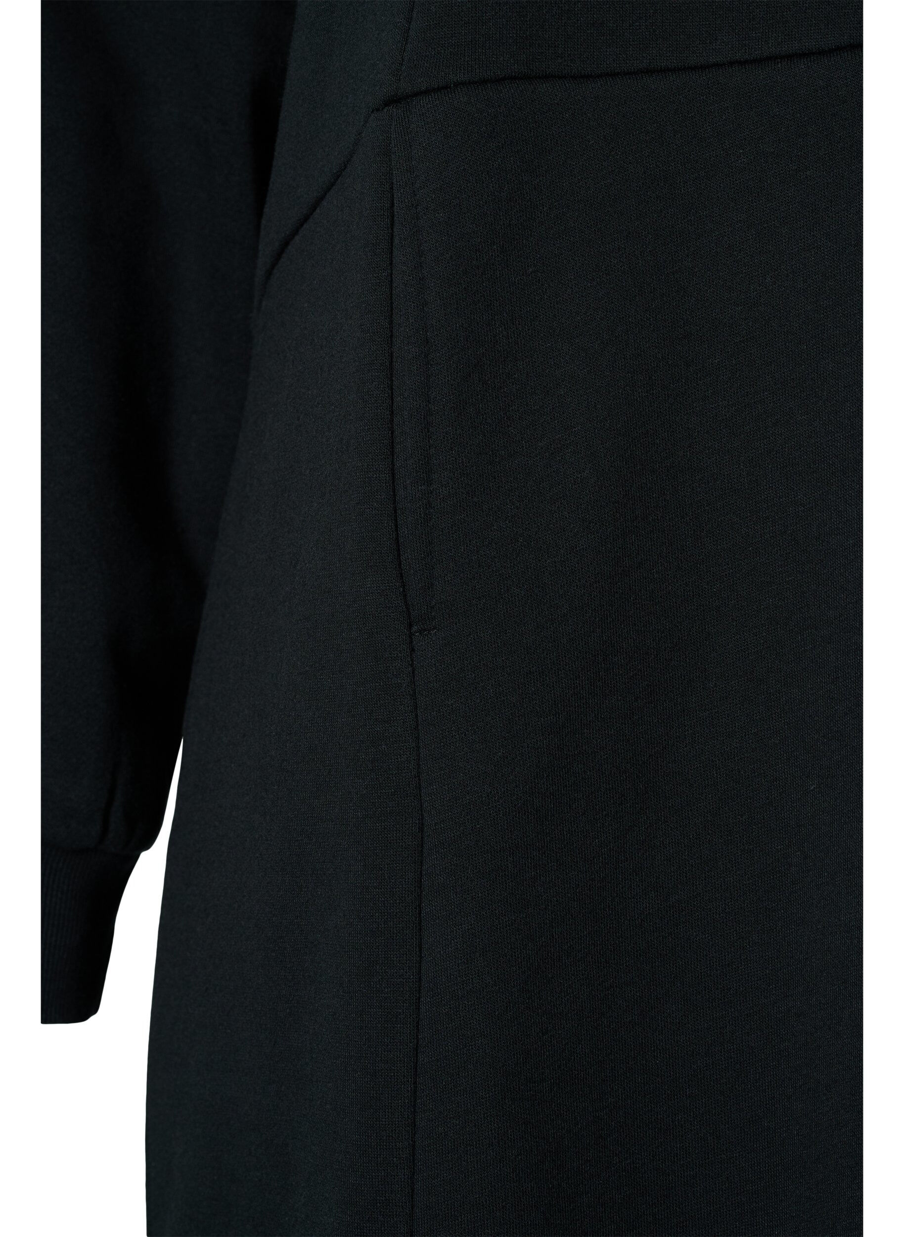Zizzifashion Long sweatshirt with hood and pockets, Black, Packshot image number 3