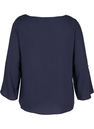 Long-sleeved viscose blouse with a round neck, Night Sky, Packshot image number 1