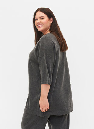 Knitted top with a round neckline and 3/4 sleeves, Dark Grey Melange, Model image number 1