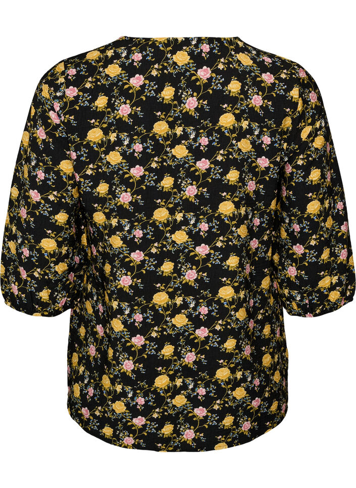 Patterned viscose blouse with 3/4-sleeves, Black, Packshot image number 1