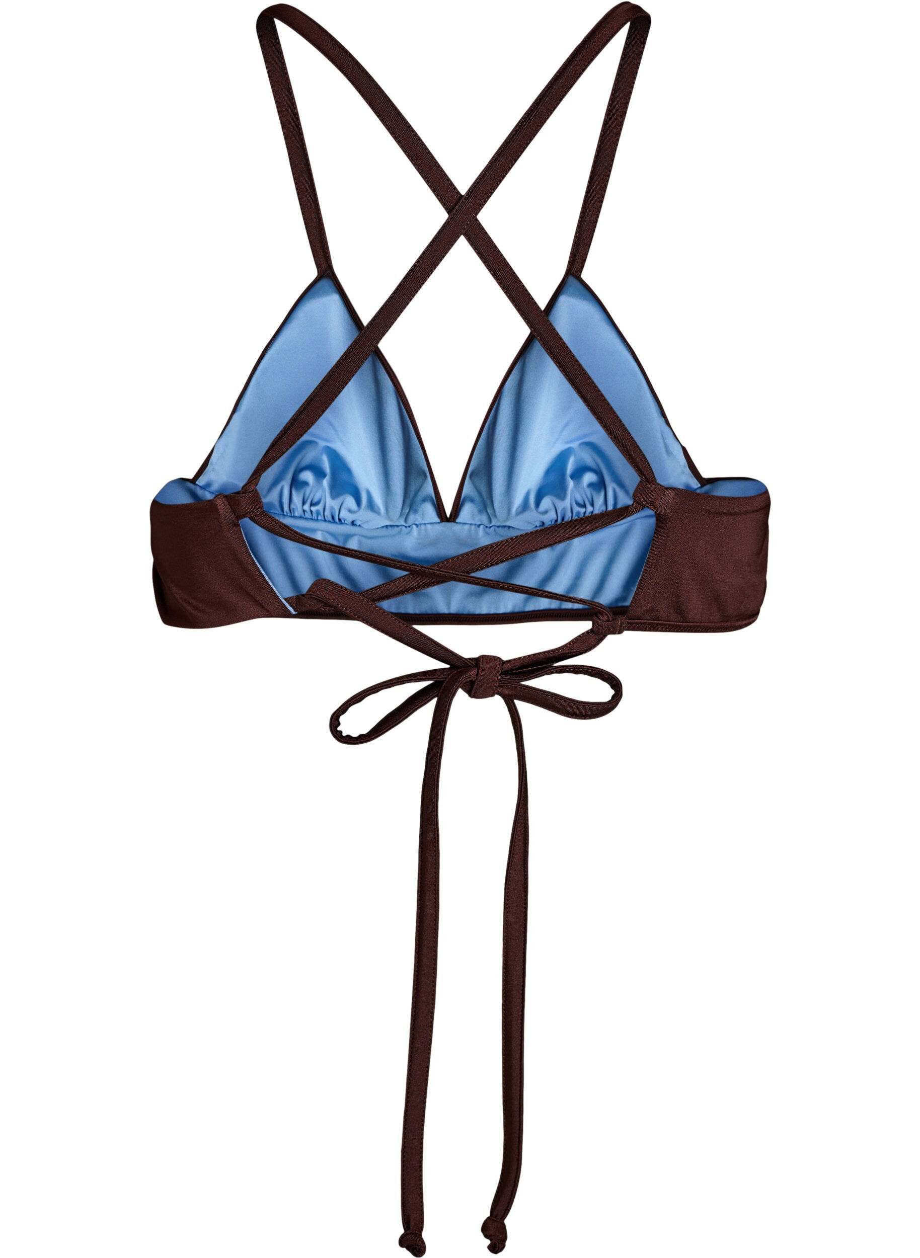 ZizzifashionReversible bikini top with V-neck and cross-back straps, Brown, Packshot image number 1