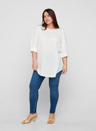 Tunic with 3/4-length sleeves and lace, Bright White, Model image number 2