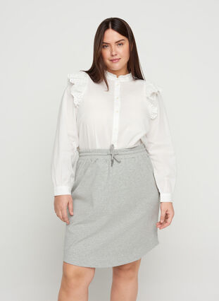 Mottled skirt with drawstring, Light Grey Melange, Model image number 0