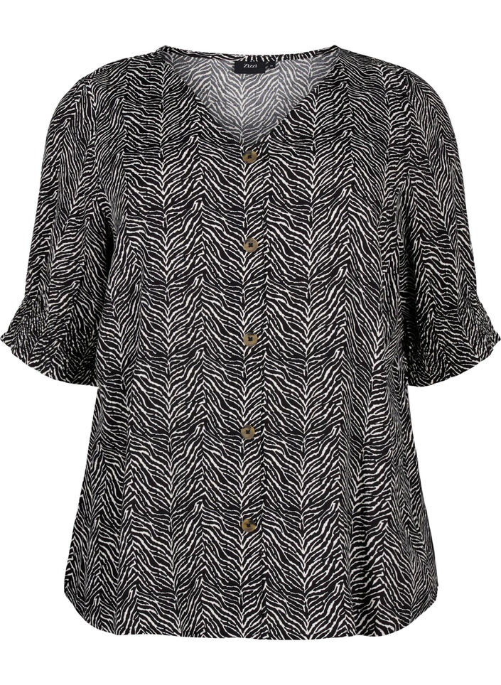 Viscose blouse with buttons, Black Graphic AOP, Packshot image number 0