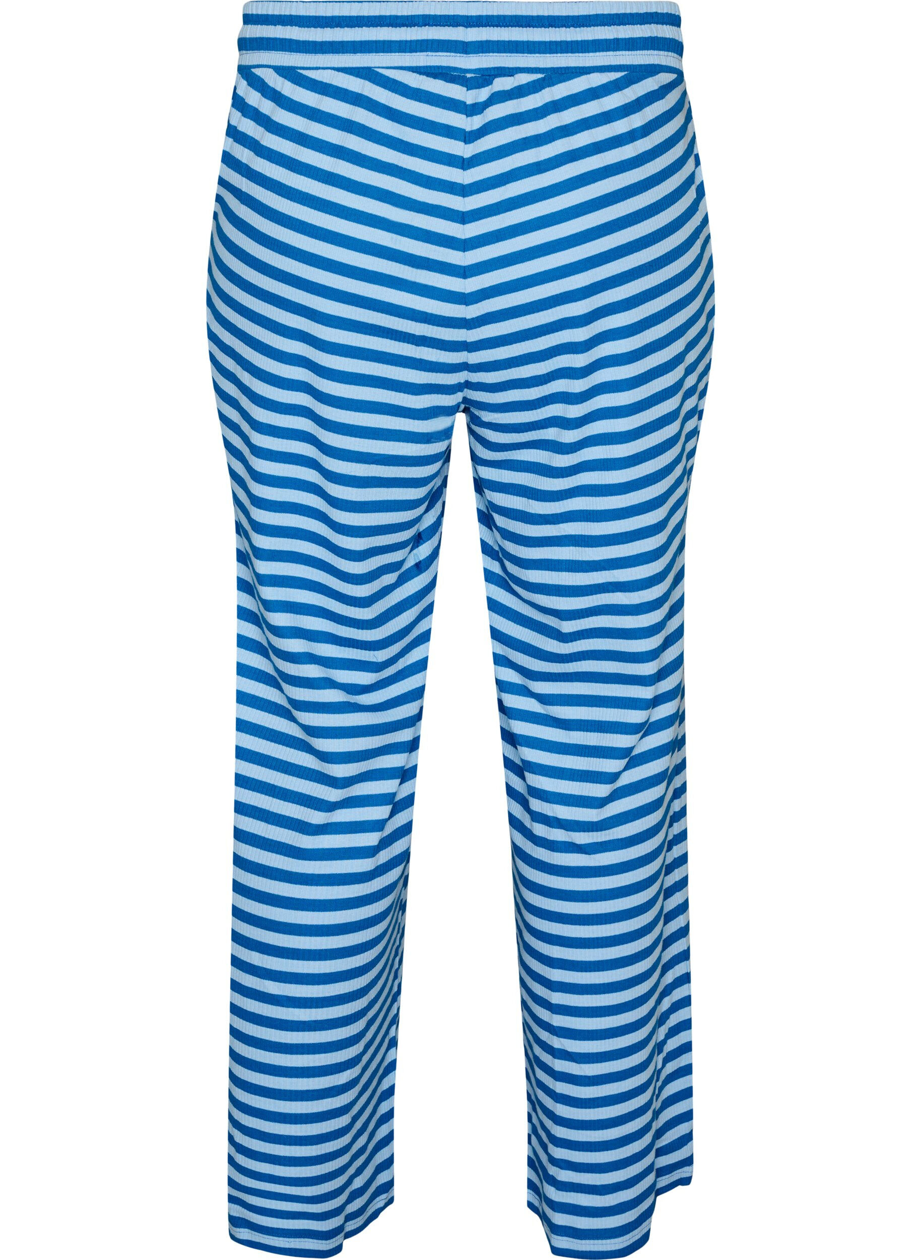 Zizzifashion Striped pyjama bottoms with a high waist and wide legs, Light Blue, Packshot image number 1