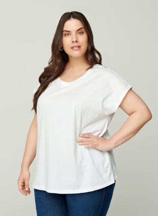Short-sleeved cotton t-shirt, Bright White, Model image number 0