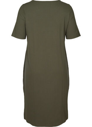 Short-sleeved ribbed dress, Dark Green, Packshot image number 1