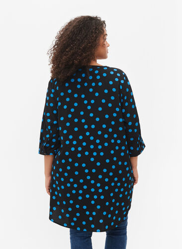 Tunic with dots and 3/4 sleeves, Black Blue Dot, Model image number 1