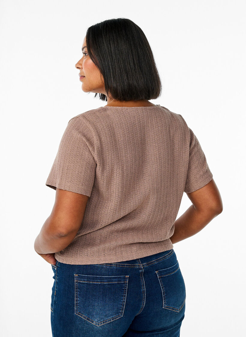 Jersey cardigan with short sleeves, Brown, Model image number 2