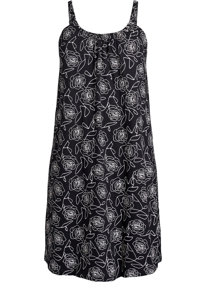 Knee-length strap dress in organic cotton, Black, Packshot image number 0