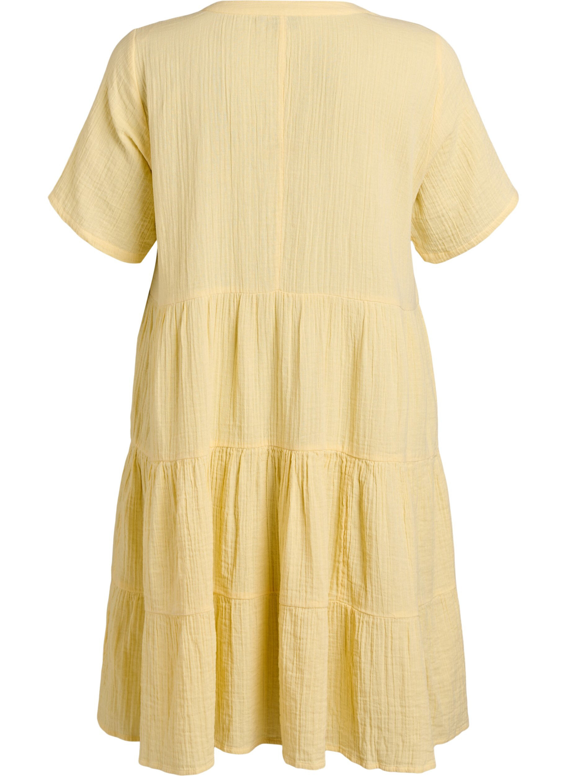 Zizzifashion Knee-length cotton muslin dress with an A-line cut, Yellow, Packshot image number 1