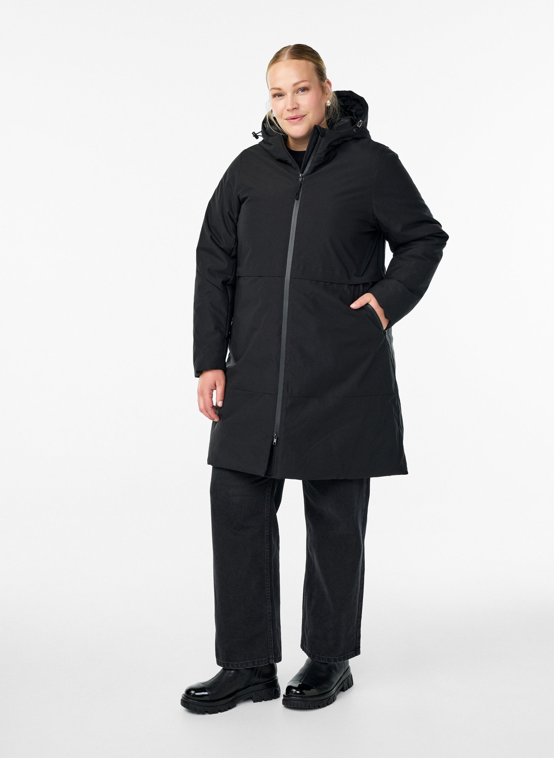 ZizzifashionWinter jacket with adjustable waist, Black, Model image number 1