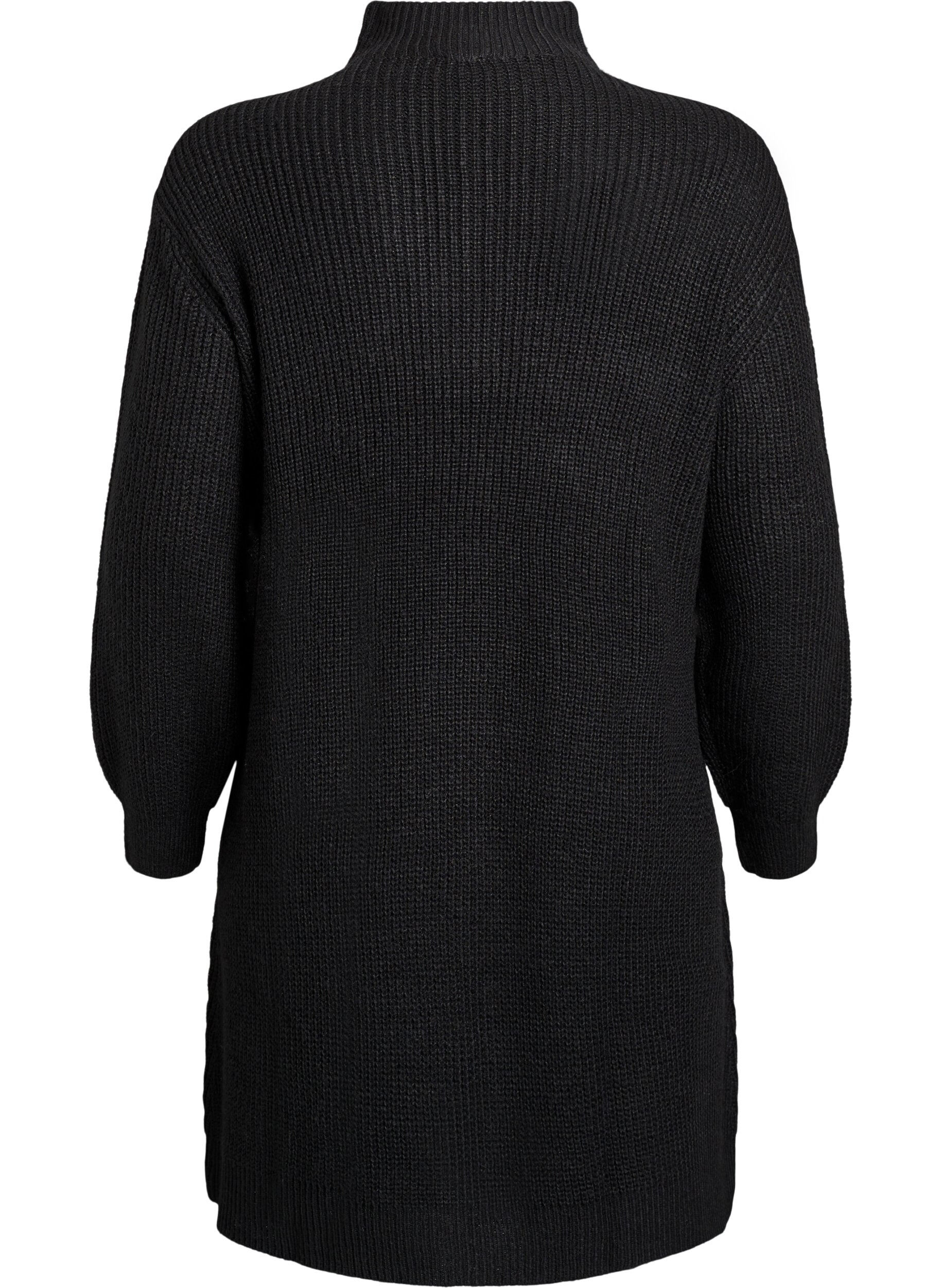 Zizzifashion FLASH - Short knit dress with high neck, Black, Packshot image number 1