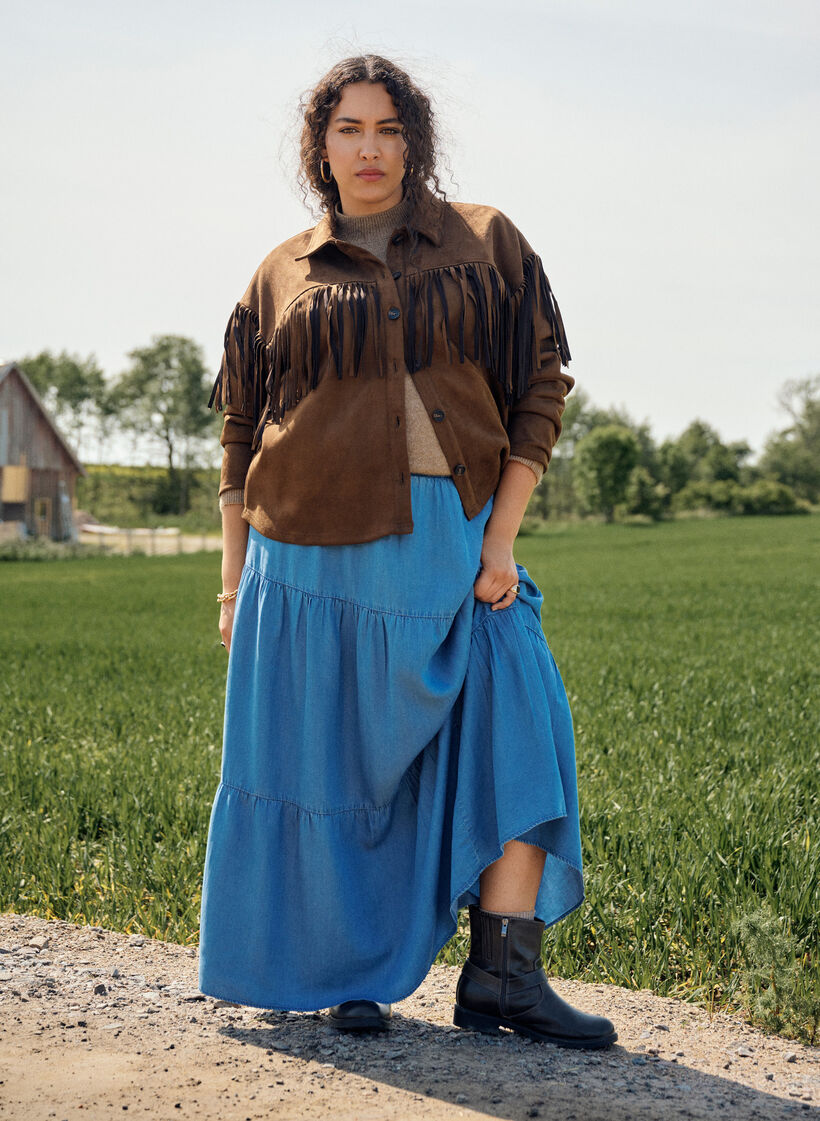Denim maxi skirt with ruffles, Blue, Image image number 0