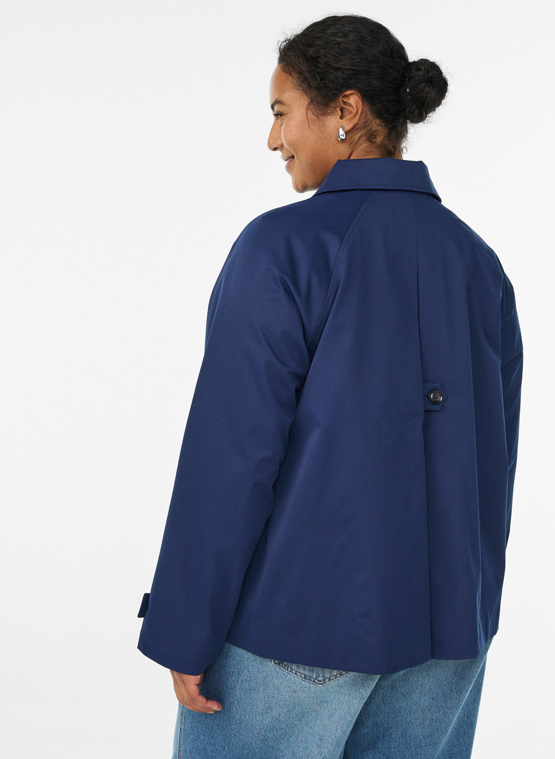 Zizzifashion Short trench coat with collar and raglan sleeves, Blue, Model image number 2