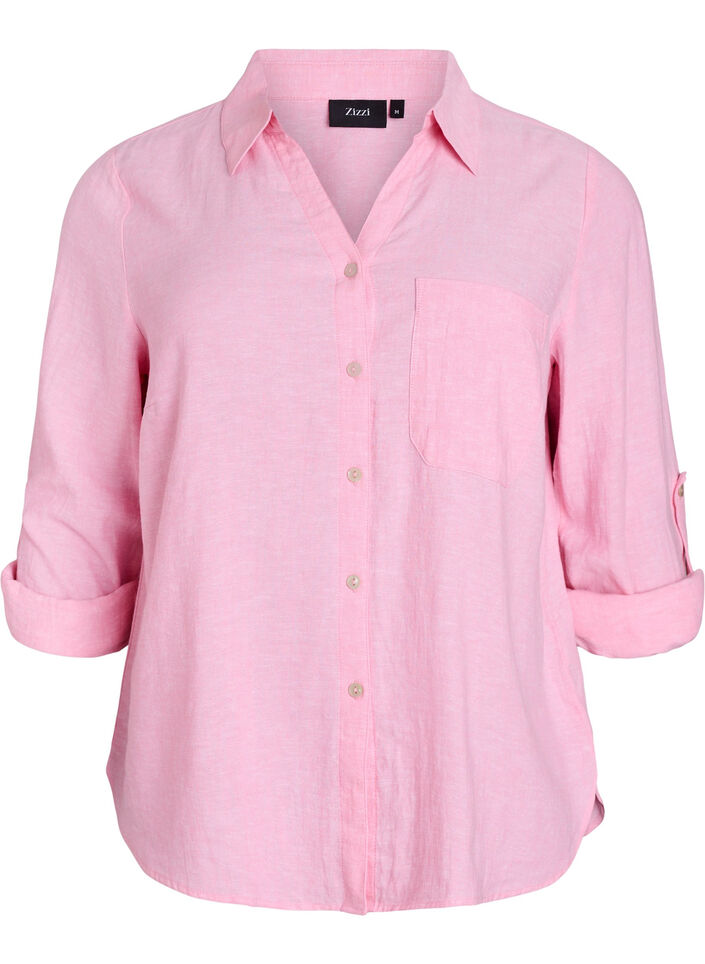 Shirt in linen and viscose with 3/4 sleeves, Pink, Packshot image number 0