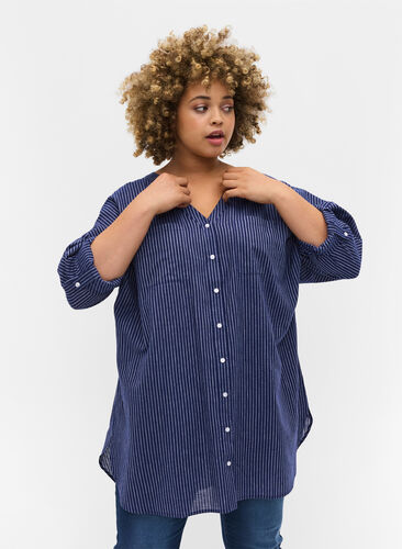 Striped shirt in 100% cotton, Ocean Cavern Stripe, Model image number 0