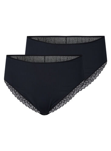 2-pack high waisted panties with lace, Black/Black, Packshot image number 0