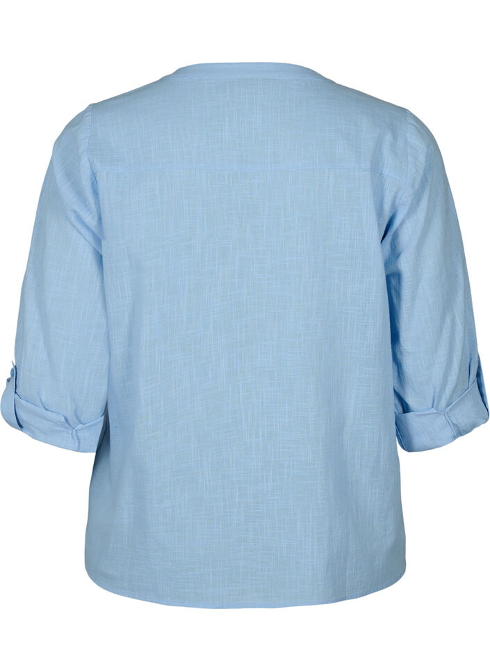 Shirt blouse in cotton with a v-neck, Serenity, Packshot image number 1