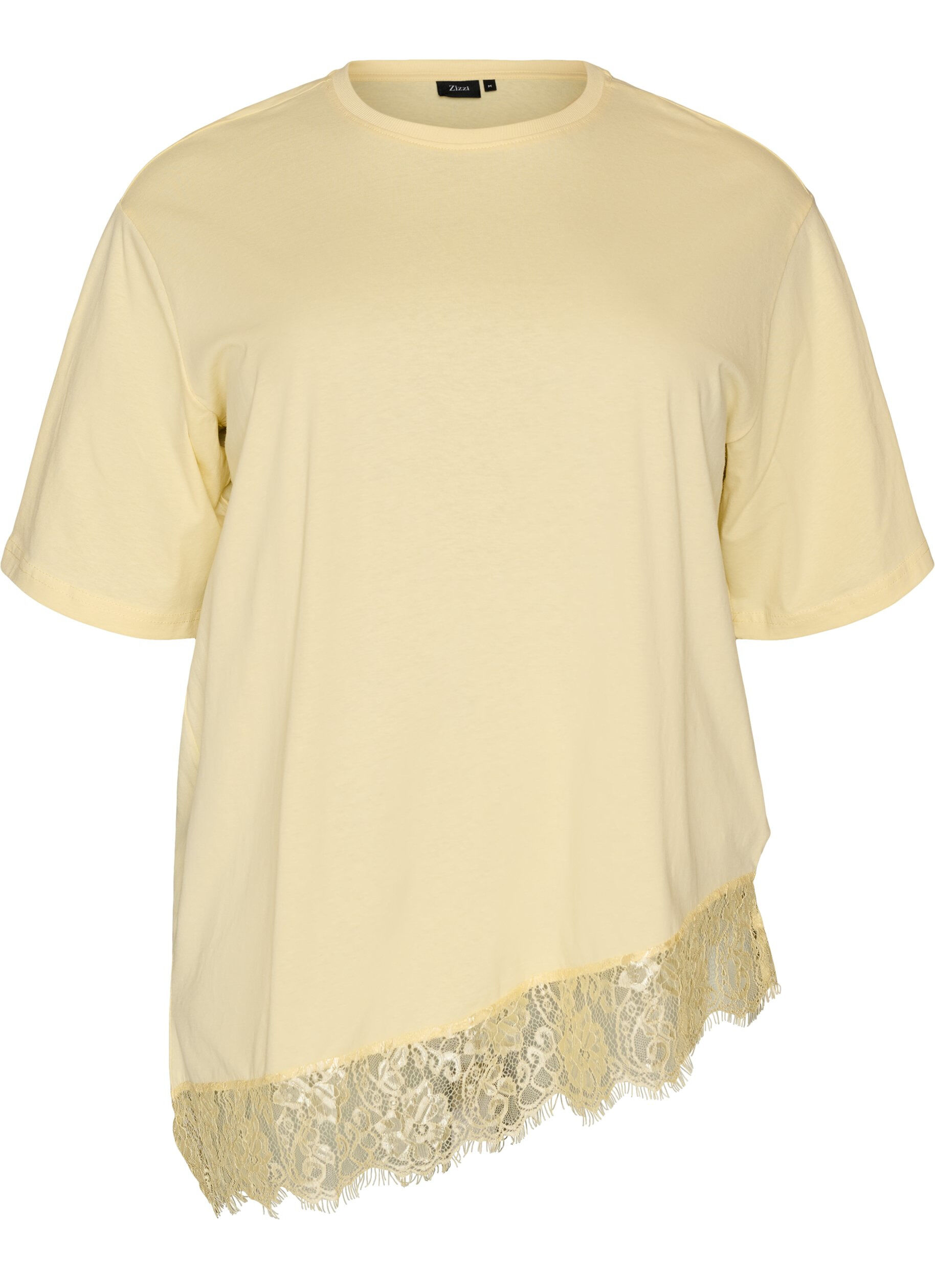 Zizzifashion T-shirt with asymmetric lace hem, Yellow, Packshot image number 0