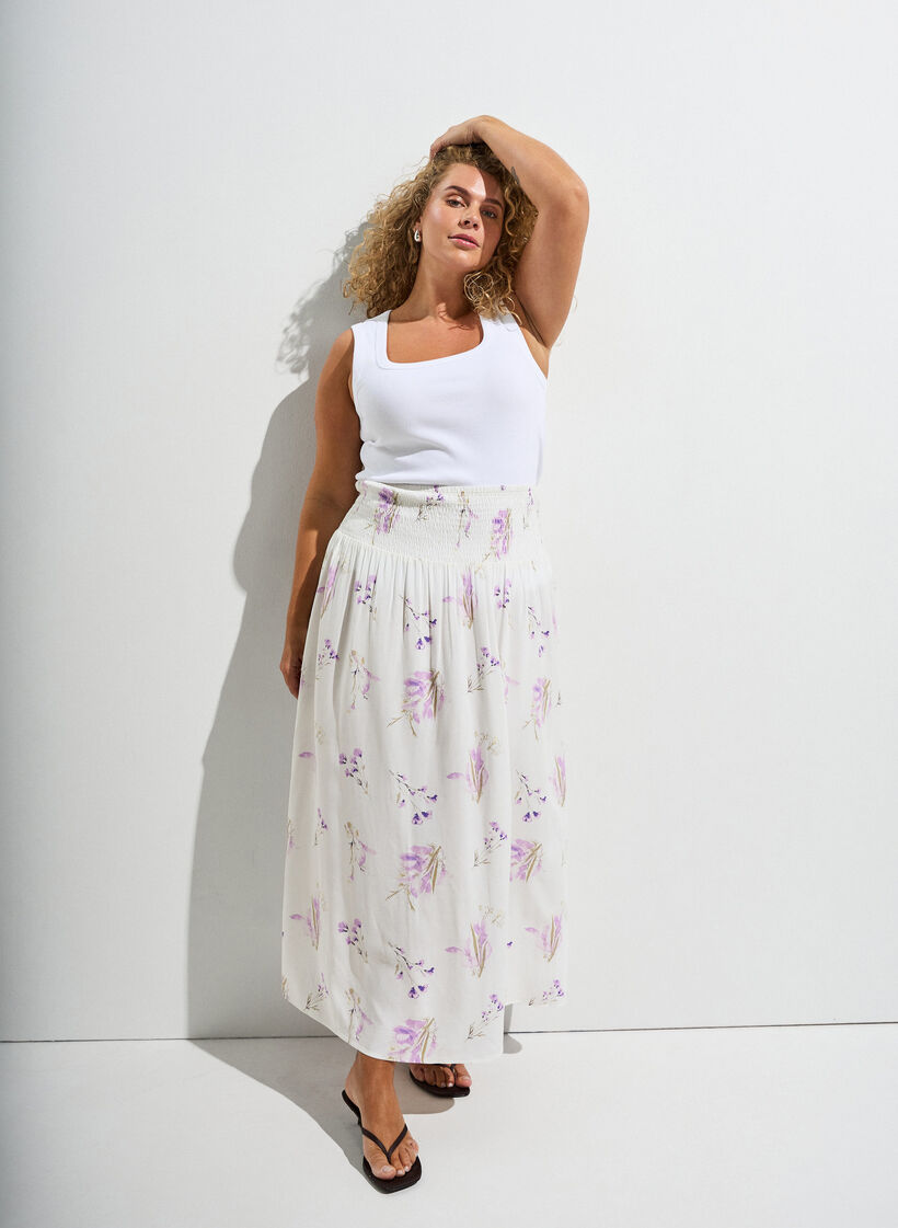 Viscose maxi skirt with smocking, White, Image image number 0