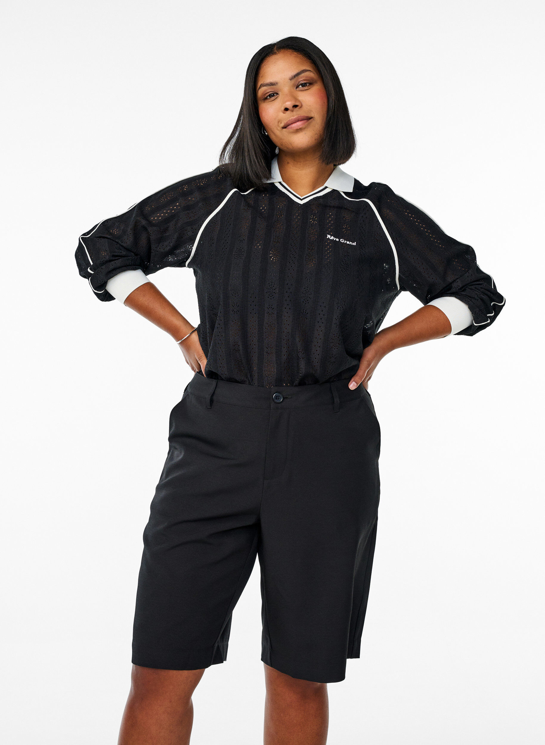 Zizzifashion Bermuda shorts with high waist, Black, Model image number 0