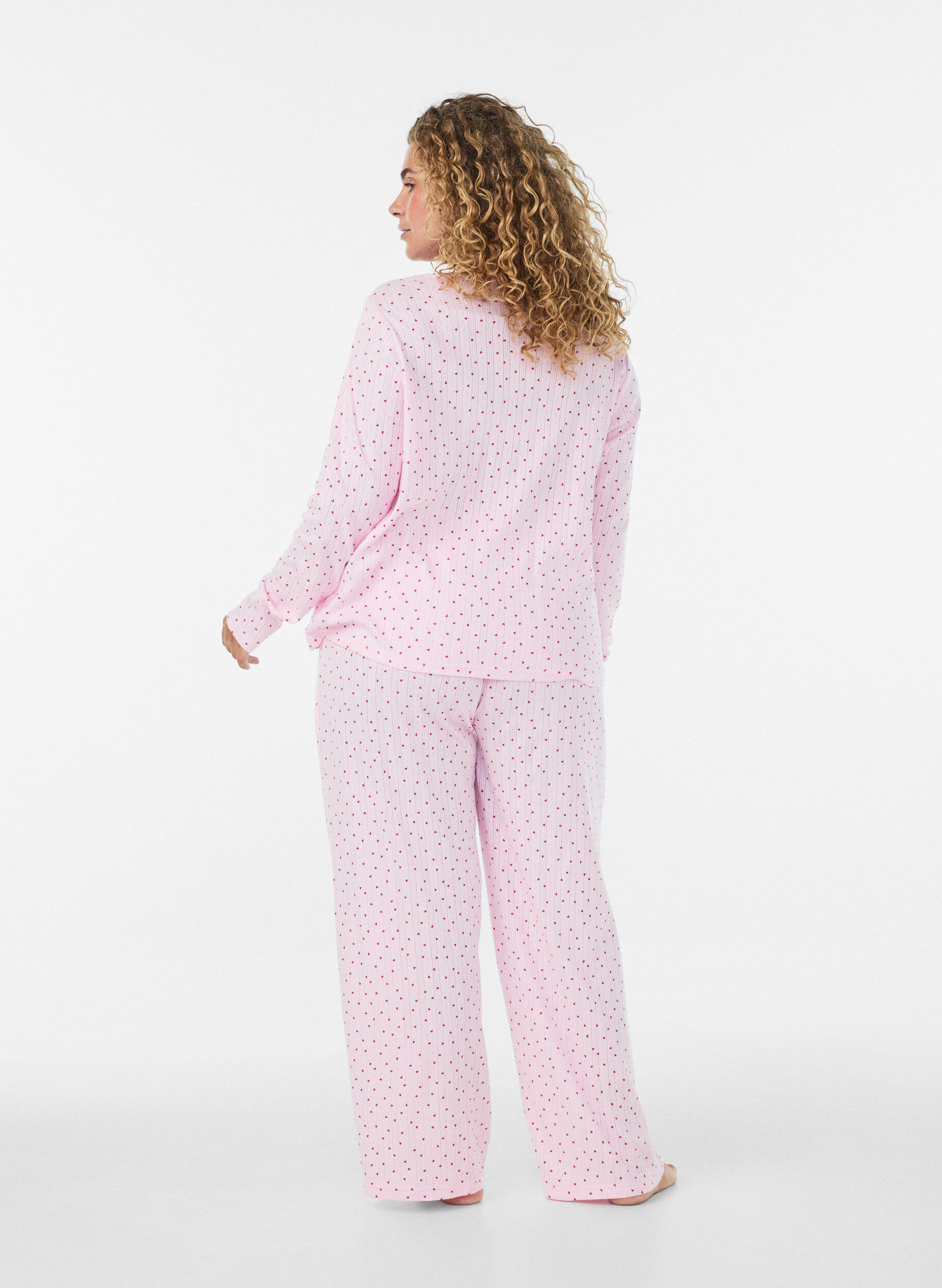 ZizzifashionOrganic cotton pyjama bottoms with eyelet embroidery, Pink, Model image number 2