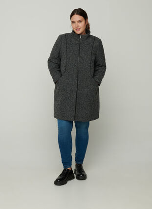 Marled jacket with a high neck and zip, Dark Grey Melange, Model image number 2