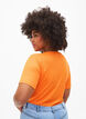 Tight-fitting V-neck blouse with mesh detail, Vibrant Orange, Model image number 1