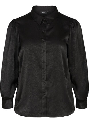 Textured shirt with long puff sleeves, Black, Packshot image number 0