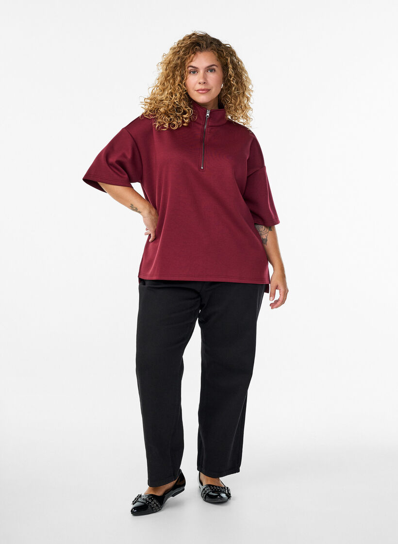 Short-sleeved sweatshirt with a high collar, Dark Bordeaux, Model image number 1