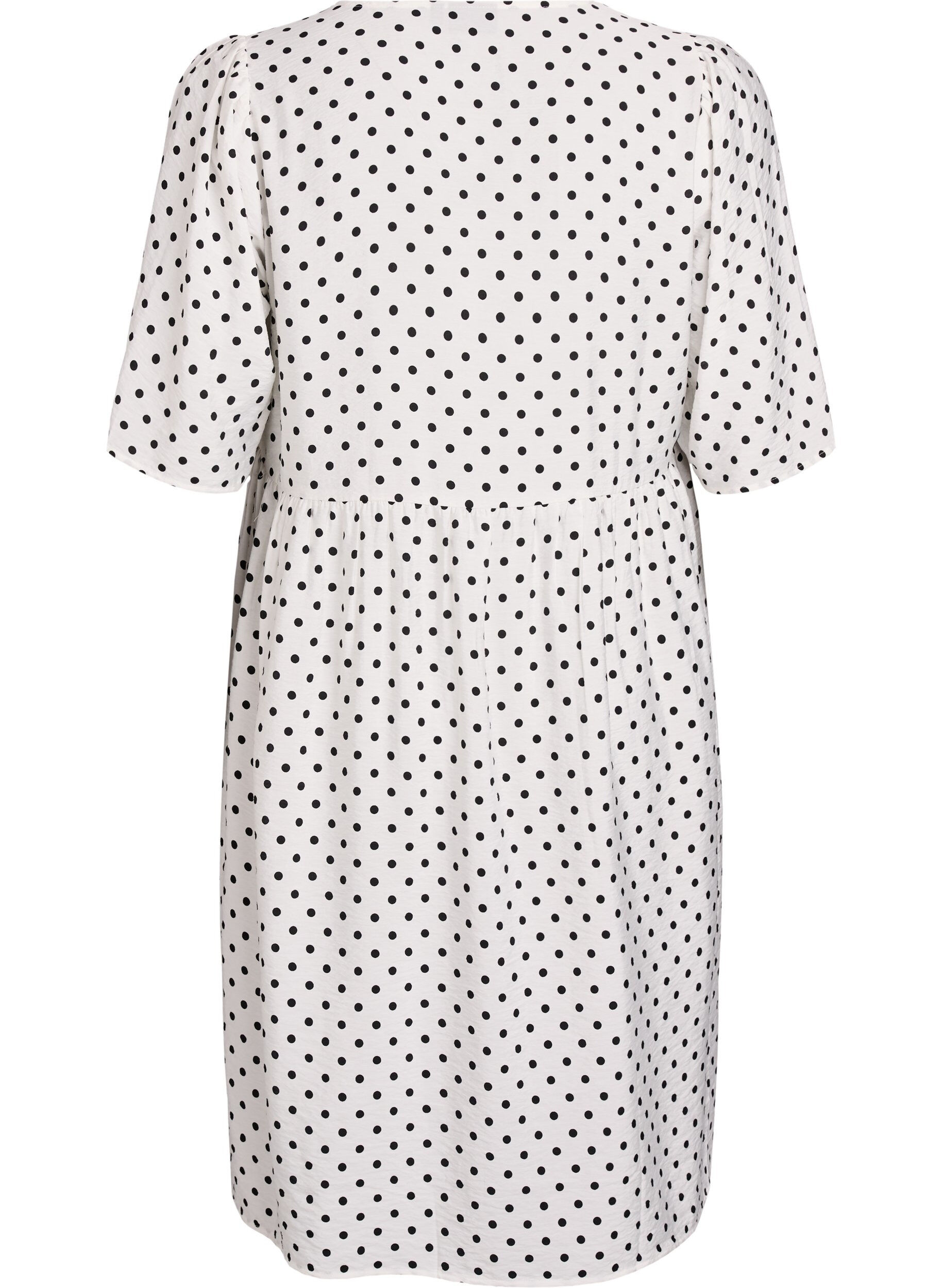 Zizzifashion Dotted dress with V-neckline and A-line shape, White, Packshot image number 1