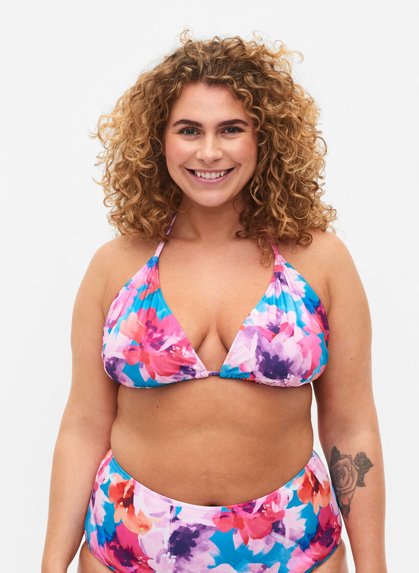 Triangle bikini bra with print, Pink, Model image number 0