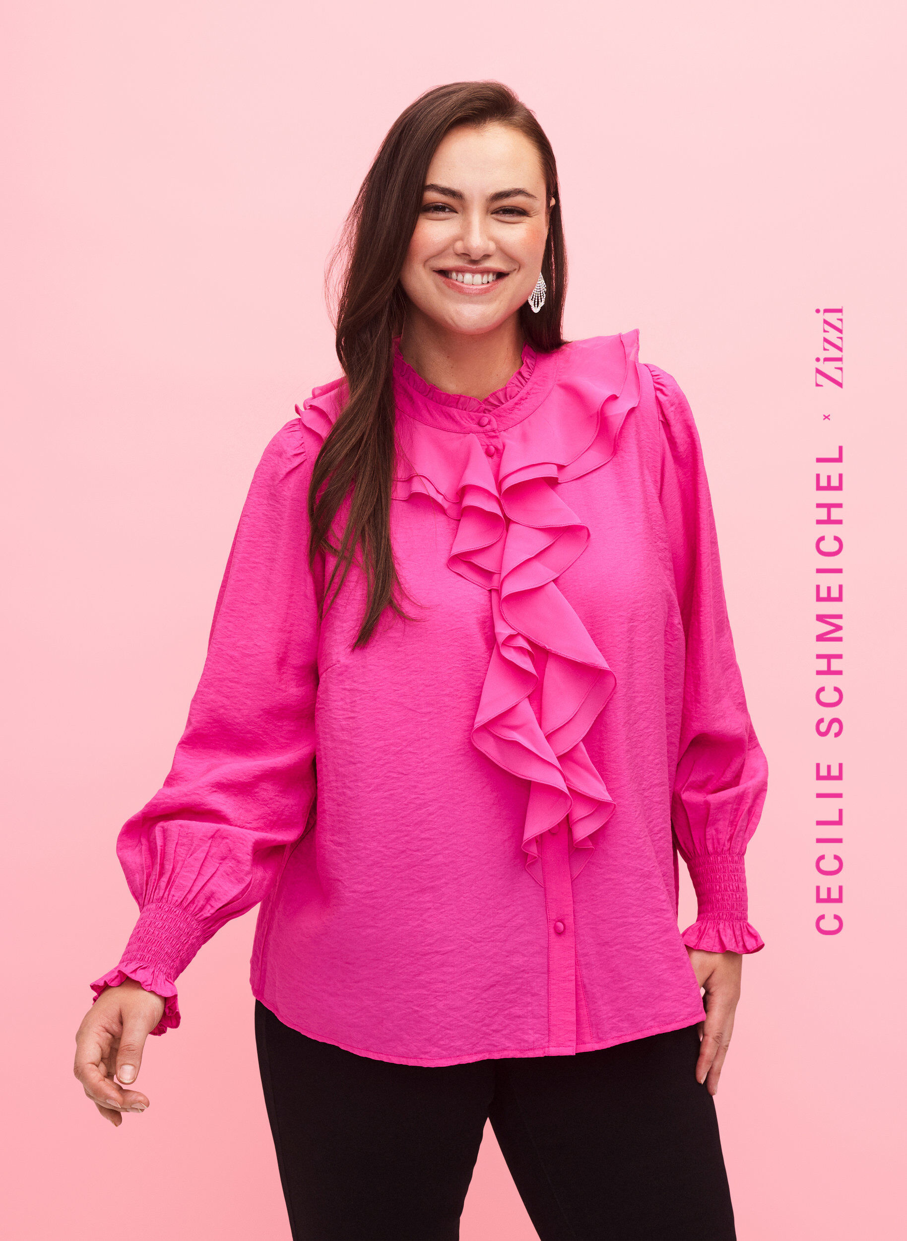 Zizzifashion Ruffle shirt blouse in viscose, Rose Violet, Model image number 0