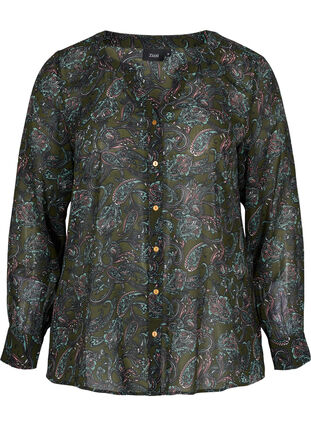 Paisley v-neck shirt, Green Paisley AOP, Packshot image number 0