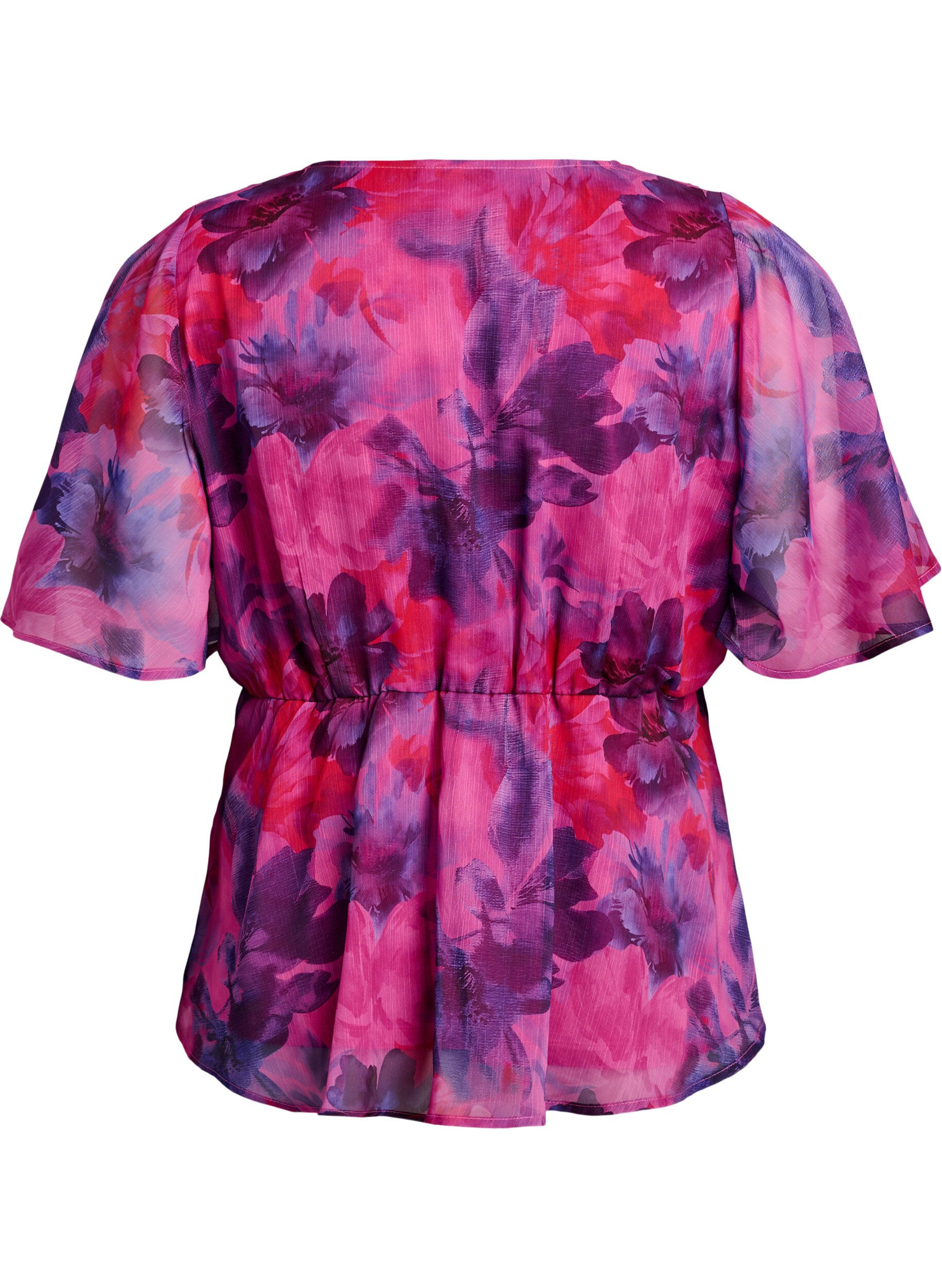 Zizzifashion Floral chiffon blouse with short sleeves, Red, Packshot image number 1