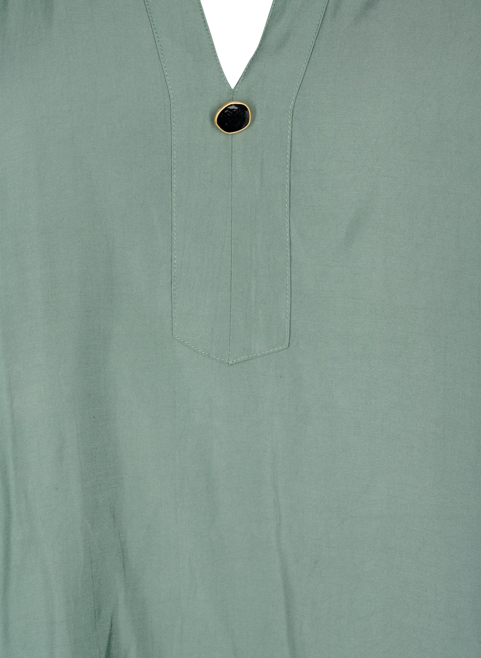 Zizzifashion Viscose tunic with 3/4 sleeves, Duck Green, Packshot image number 2