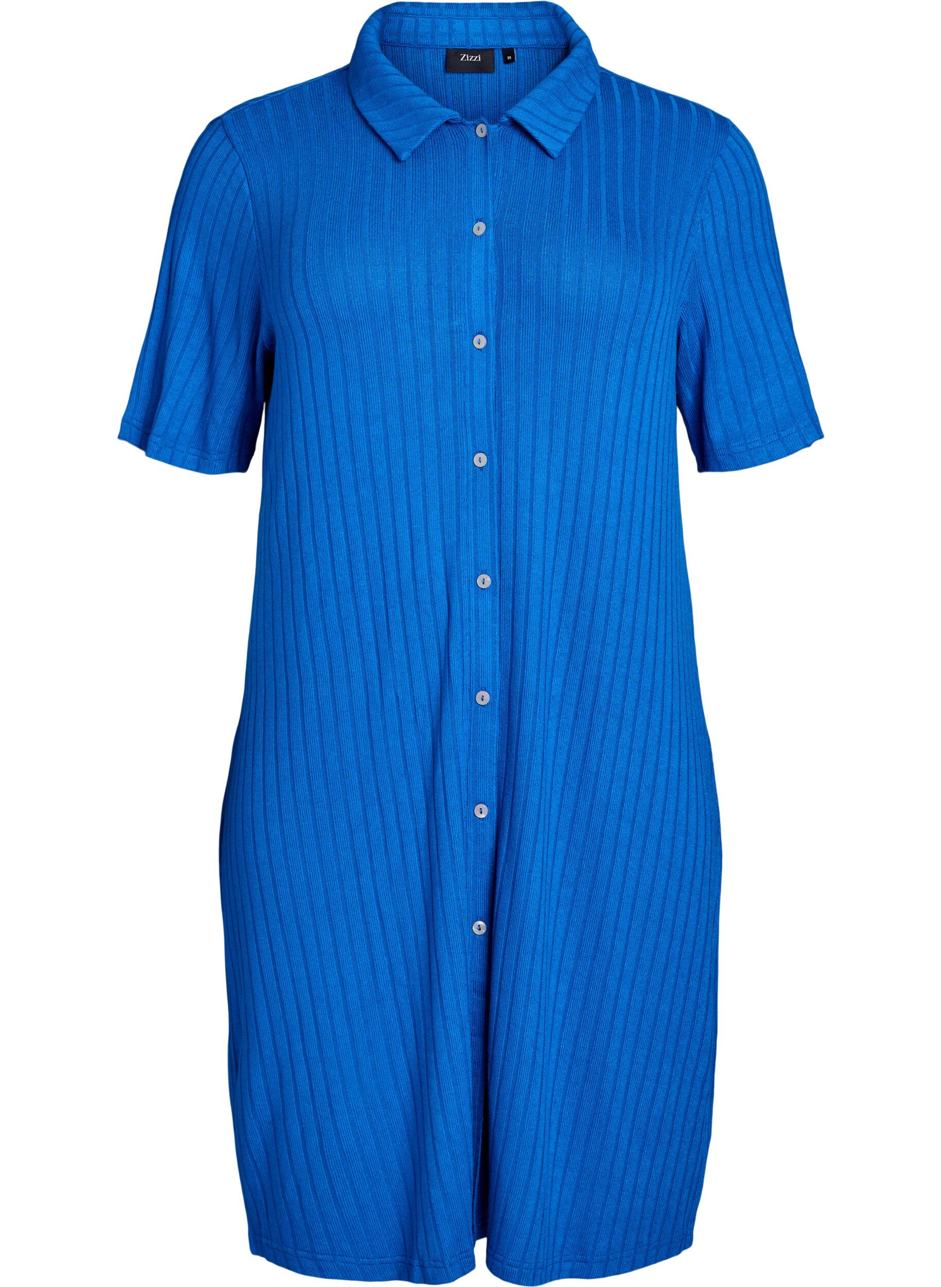 Zizzifashion Knee-length jersey shirt dress with short sleeves, Blue, Packshot image number 0