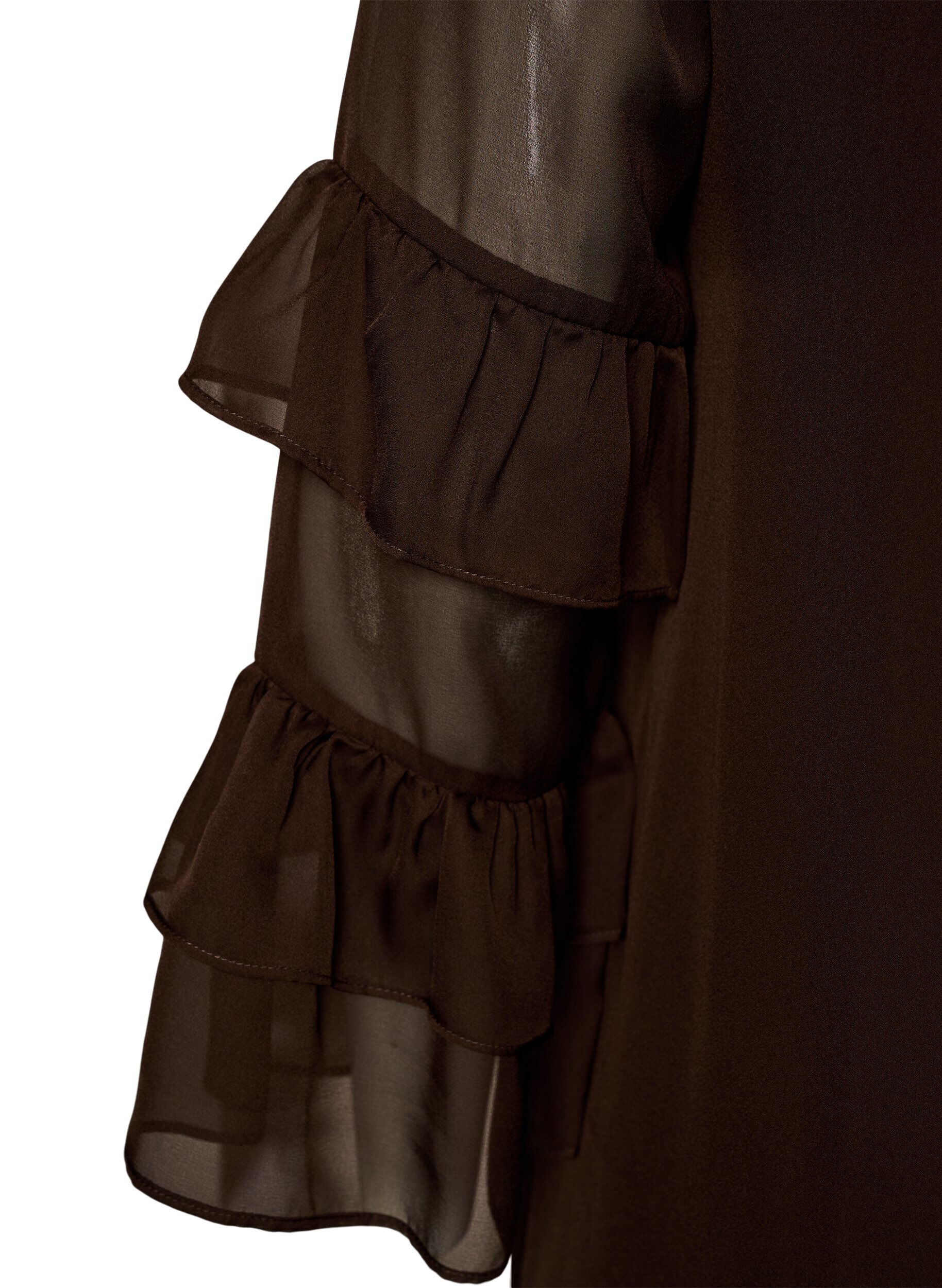 ZizzifashionShort dress with sheer ruffle sleeves, Brown, Packshot image number 3