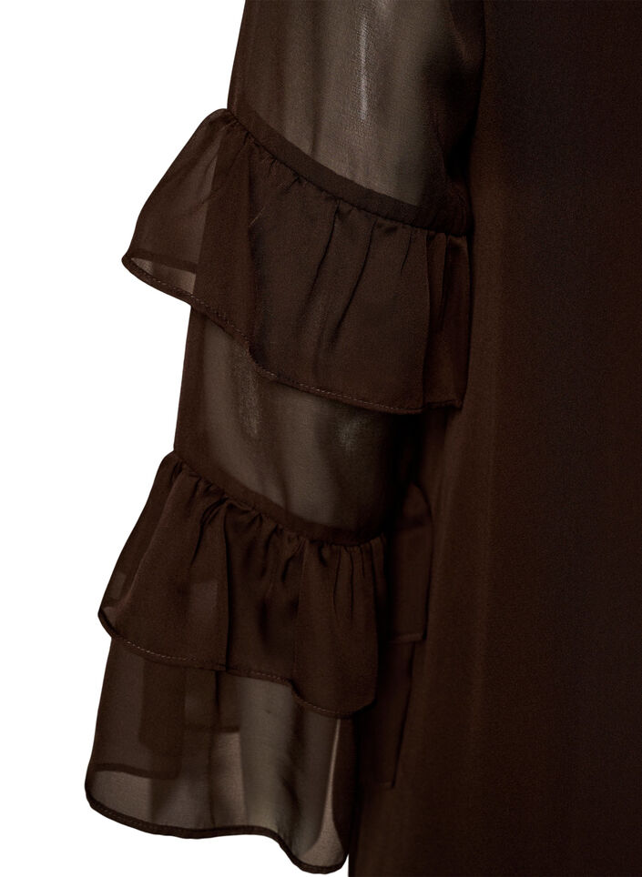 Short dress with sheer ruffle sleeves, Brown, Packshot image number 3
