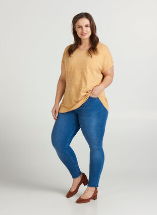 Marled cotton t-shirt, Mineral Yellow Mélange, Model image number 2