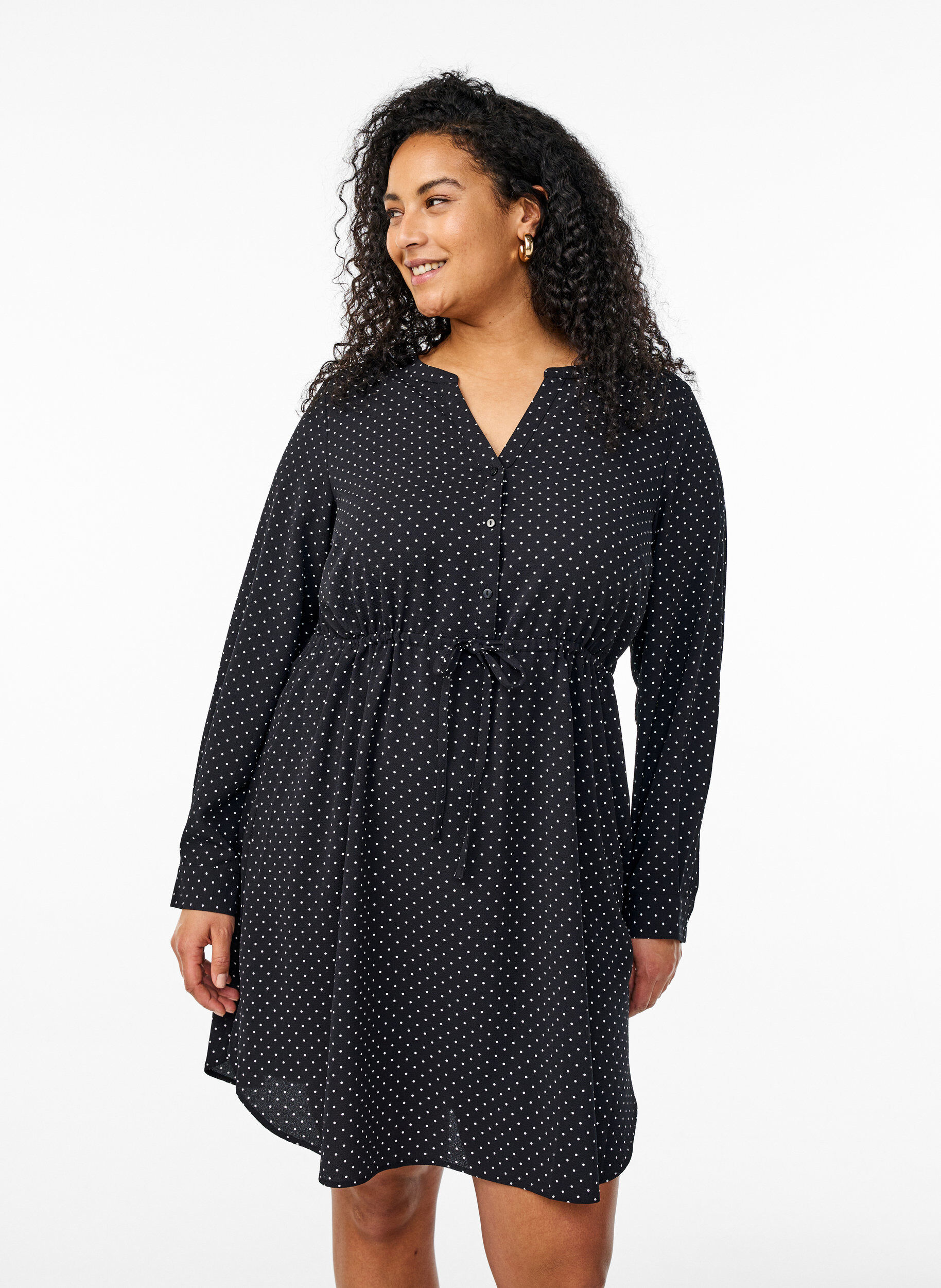 Zizzifashion Knee-length dress with tie belt, Black, Model image number 0