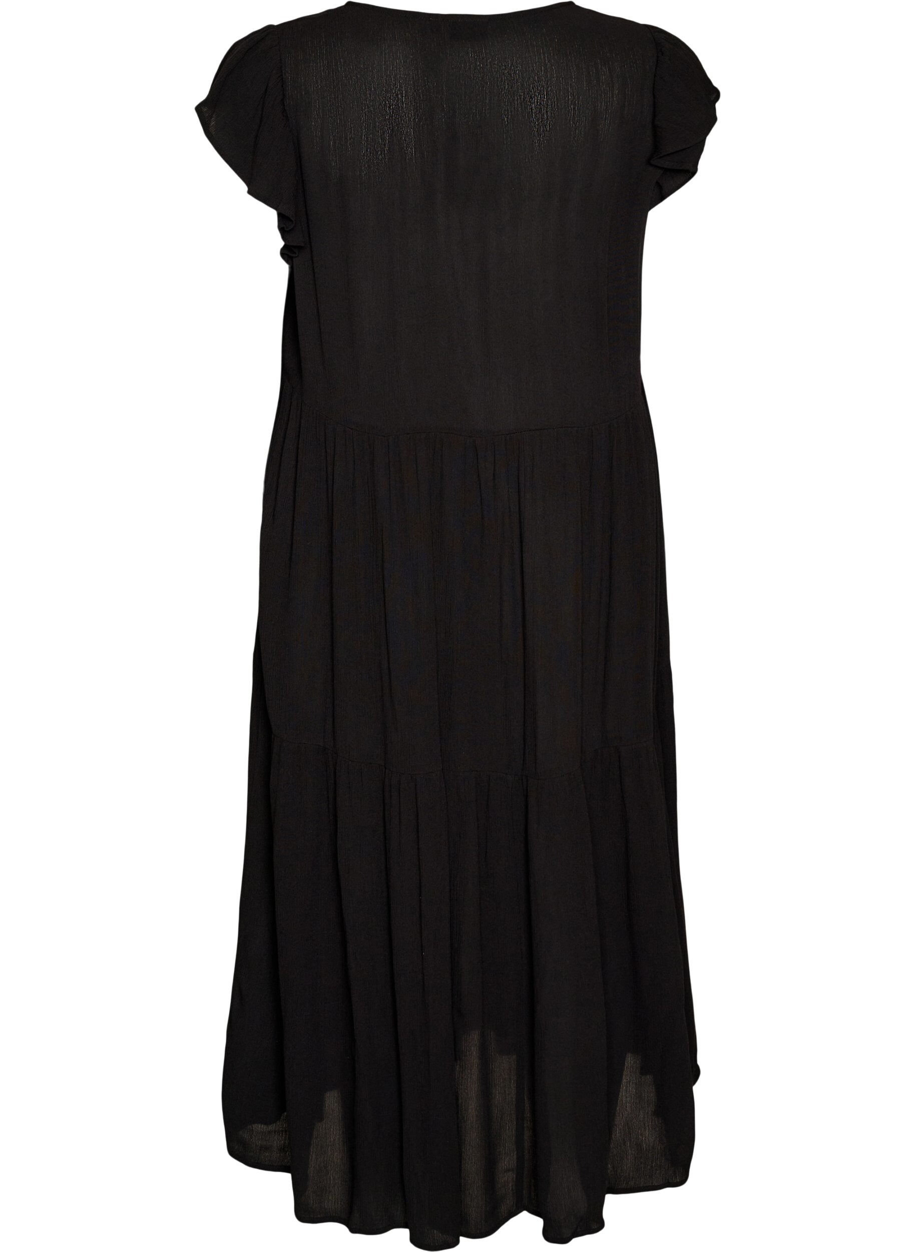 Zizzifashion Midi dress in viscose with ruffle sleeves, Black, Packshot image number 1