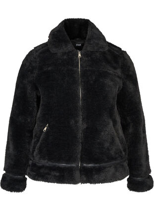 Short faux fur jacket, Black, Packshot image number 0