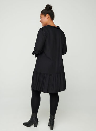 Viscose dress with a tie detail, Black, Model image number 1